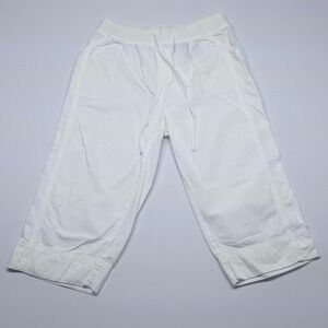 Erika White Cotton Capri Pants Elastic Waist Drawstring Casual Lounge Size S